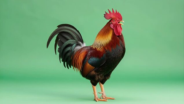 Colorful Rooster Displaying Its Feathers with Pride