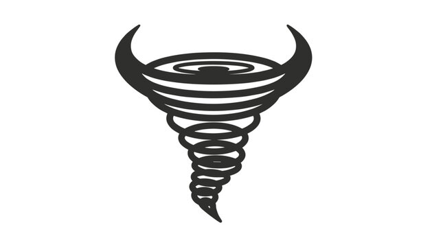 Creative black and white graphic icon combining the shape of a spinning tornado with sharp bull horns.