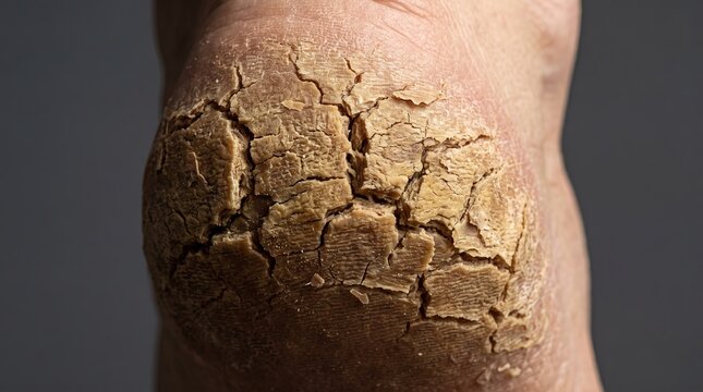Macro Close up View of Severely Cracked Dry Skin on Human Heel