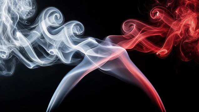 Mesmerizing Dance of Red and White Smoke Blends in the Dark