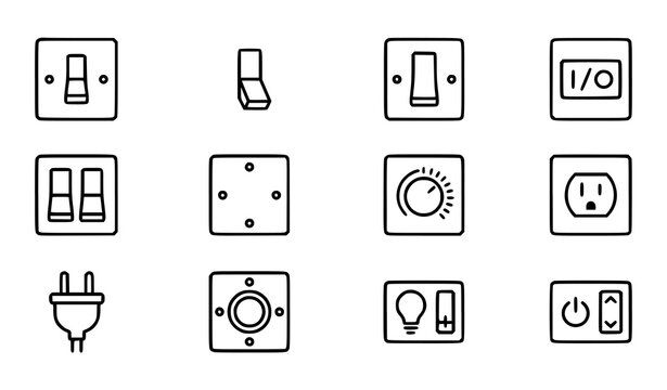Light Switch Off Linear Icon Set &ndash; 12 Editable Electrical Vector Icons