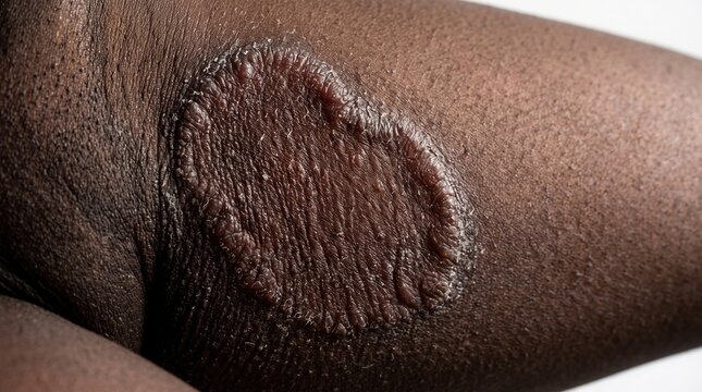 Macro Close up View of Ringworm Tinea Corporis Fungal Rash on Dark Skin