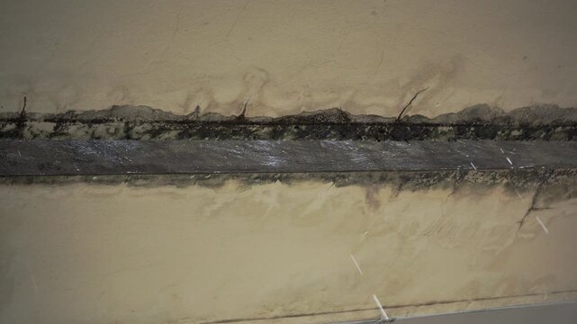 Rainwater Dripping from Damaged Concrete Ceiling with Black Mold and Water Damage Stains