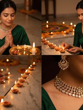 Polki Jewelry &ndash; Diwali Lakshmi Puja and Diya Ritual.

