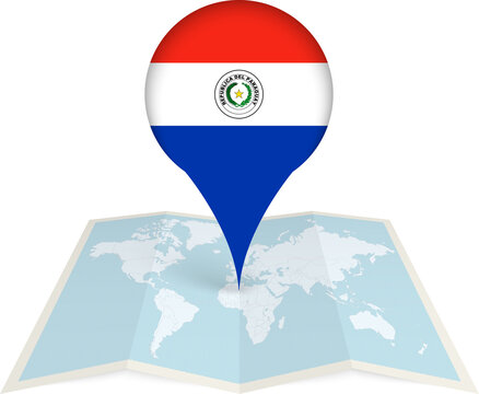 Paraguay Flag Pointer on World Map