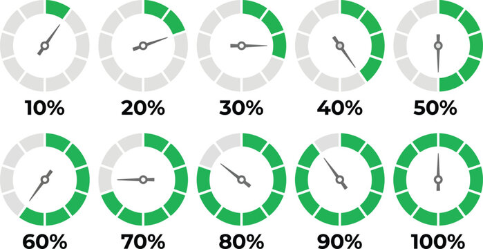 Percentage progress circle gauge dial chart infographic loading icon set business vector illustration flat data modern style report design