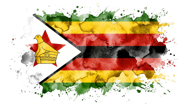 Artistic watercolour brushstroke flag of Zimbabwe isolated on transparent background