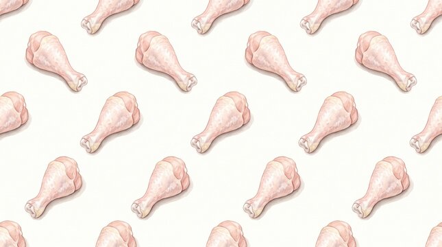 Raw chicken drumsticks arranged neatly in a seamless repeat pattern on a clean transparent background.