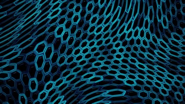 Abstract blue hexagon mesh waving surface technology background loop 4K