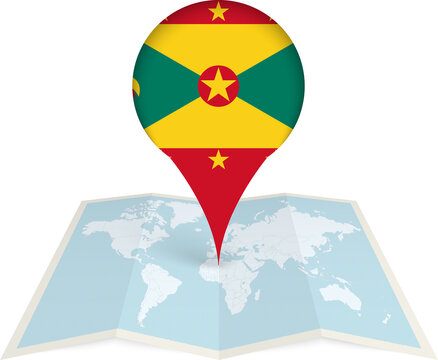 Grenada Flag Pointer on World Map