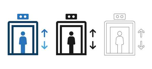 Smart Elevator Lift Icon, Building Passenger Lift Up Down Arrows Symbol, Facility Transportation Vector Icon © SULT4N