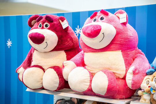 Bangkok, Thailand - September 4, 2026 : Lotso bear plush doll from Toy Story movie at the toy store.