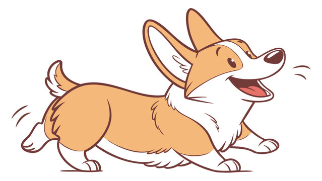 Happy corgi dog vector illustration running and barking with joy on white flat background.