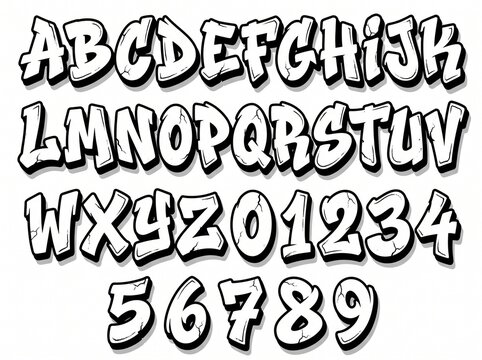 Expressive graffiti bubble letter alphabet and number set, ideal for urban street art graphic design projects