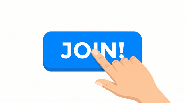 Join button click vector illustration with finger pressing blue interface