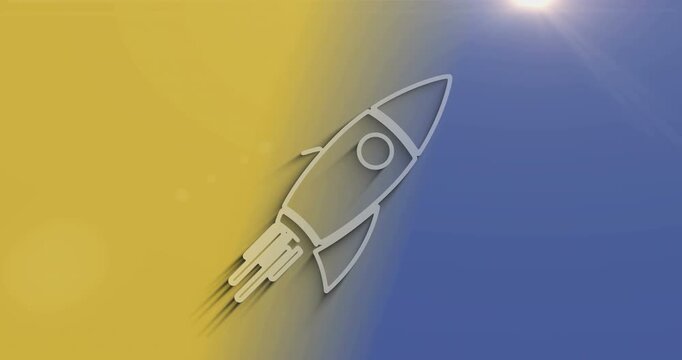 Startup business rocket launch symbol with natural shadow. Cyber technology icon loopable and seamless abstract concept. 3d light and shade object.