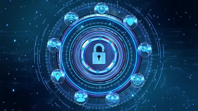 Central lock adjacent shield, user, search wireless digital protection interface. identity security presentations, access management explainers, online privacy information protection awareness titles.