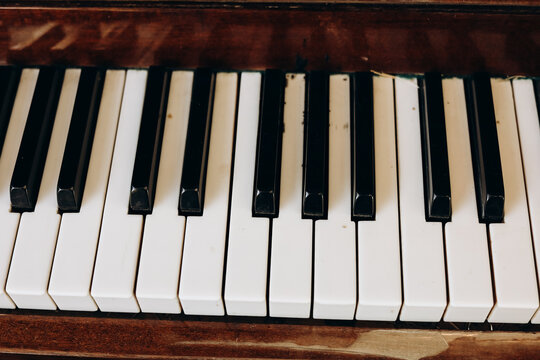 Piano keys arranged in a pattern showing both black and white keys ready for play