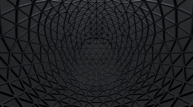 Dark abstract geometric dome ceiling with intricate grid pattern