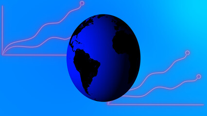 Naklejka premium Blue globe with pink neon graphs showing global financial growth and expansion Keywords: globe, earth, world