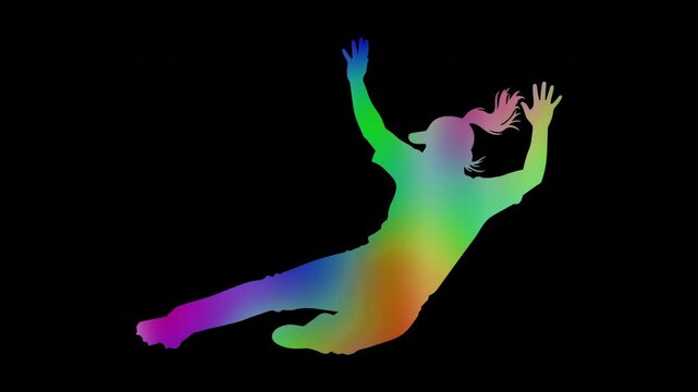 Colorful abstract patterns of baseball sliding by a female athlete, alpha channel, looping