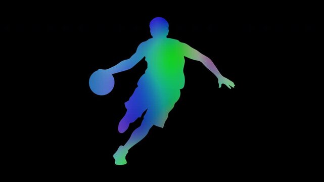 Colorful abstract patterns of basketball dribbling by a male athlete, alpha channel, looping