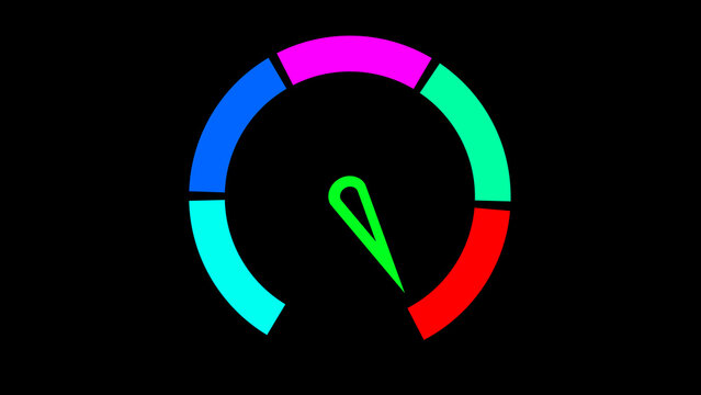 Colorful Speedometer Gauge with Green Needle on Black Background dial indicator