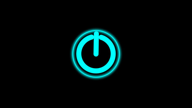 Cyan Neon Power Button Symbol On Black Background abstract alert