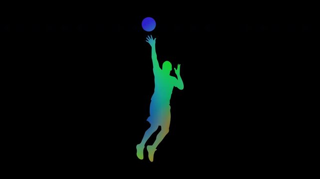 Colorful abstract patterns of basketball shooting by a male athlete, alpha channel, looping