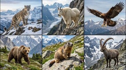 Fototapeta premium A majestic compilation of wild animals in their natural mountain habitats showcasing the beauty and power of nature's creatures in a stunning visual display