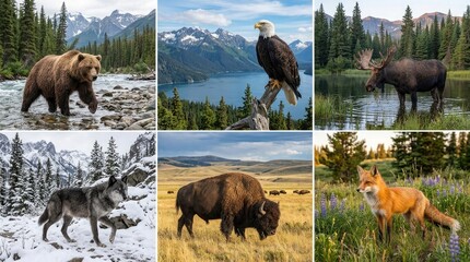 Fototapeta premium A majestic compilation of wildlife wonders exploring the diverse animal kingdom in their natural habitats across breathtaking landscapes and scenic environments