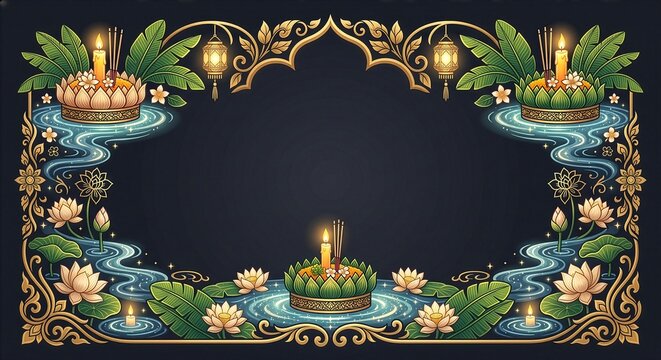 Luxury Loy Krathong Decorative Border Illustration