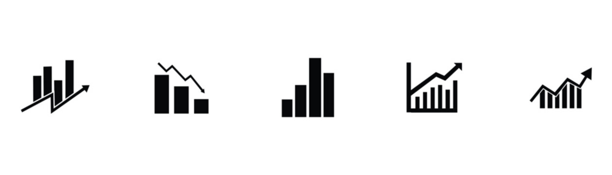 Business growth bar chart icon set showing financial stock market trading trend analysis investment success and profit increase vector illustration