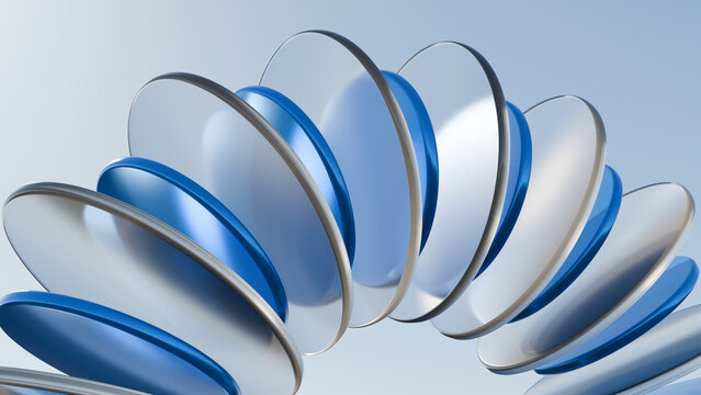 Abstract 3D curved glass plates with blue details. Perfect background for tech, modern business presentations, website banners, and digital marketing materials