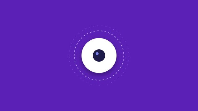Minimalist animation of a moving eye on a purple background