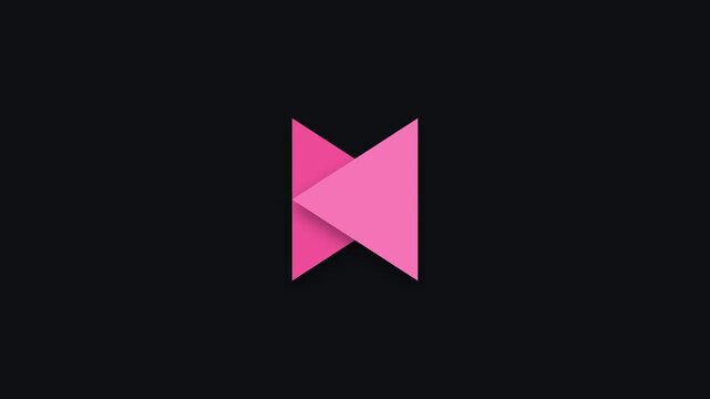Minimalist pink geometric bow tie shape on a dark background.