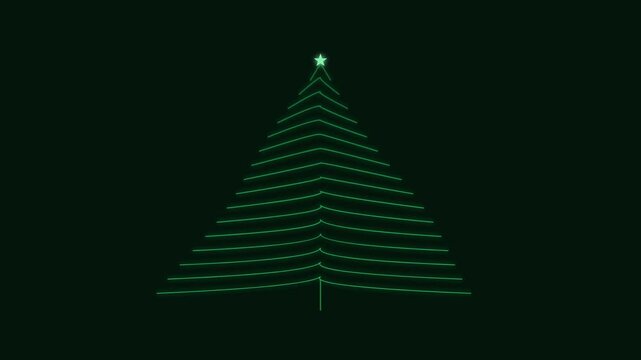 Minimalist Neon Green Christmas Tree with Star on Dark Background