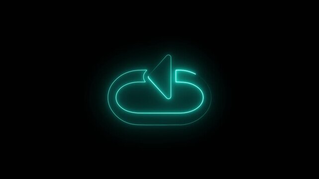 Glowing neon repeat button icon on black background