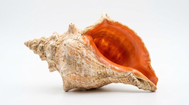 large natural conch shell with orange interior on white background