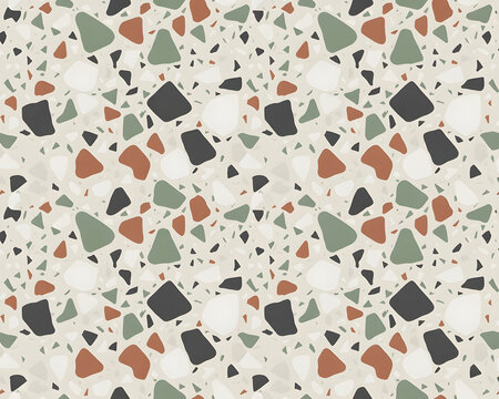 Seamless colorful terrazzo pattern on a light background
