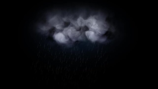 Dense gray storm cloud releases falling rain background weather effect. forecasts, climate reports, dramatic visuals, compositing, storm warnings, news graphics, documentaries, rainy transitions.