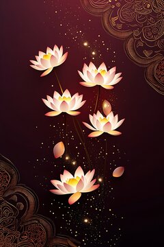 Glowing lotus flowers dark background golden ornaments sparkles photos