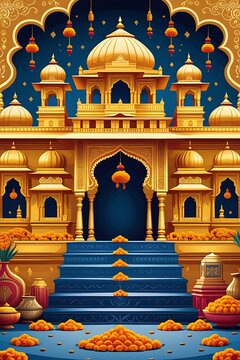 Golden Indian temple architecture marigold Diwali celebration HD images