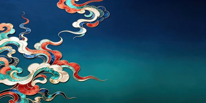 Teal Embroidered Clouds Corner Traditional