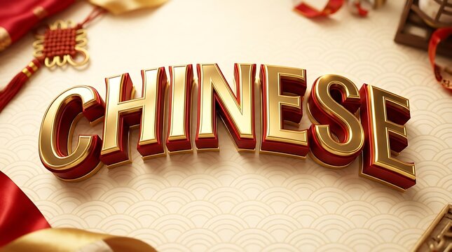 Chinese text 3d golden sign with traditional red accents on pattern background representing cultural celebrations holidays festivals and luxury oriental designs.