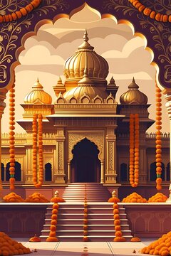 Traditional Indian temple architecture marigold festive celebration HD images