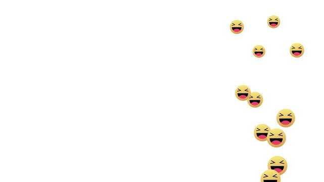 Funny laughing emoji reactions rising upward along the right side for social media stream overlay on white background