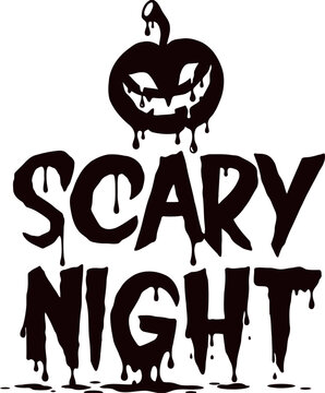 Black melting pumpkin silhouette, spooky typography design, scary night text illustration, Halloween vector graphics