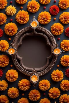Diwali diyas marigold flowers traditional celebration images