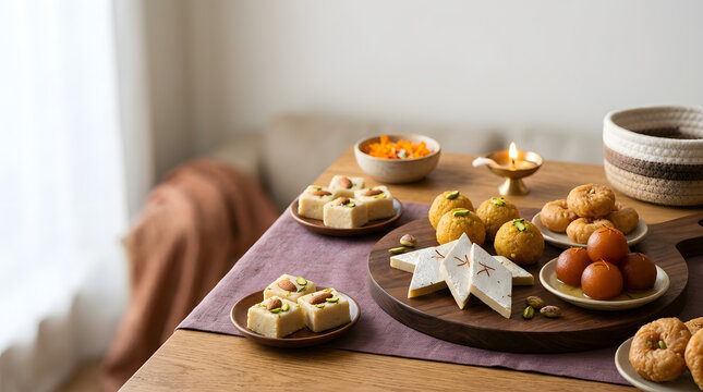 Diwali mithai assortment aligned right